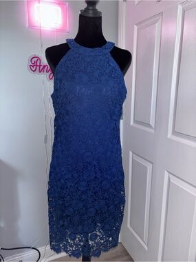 Pink Lily Royal Blue Lace Halter Dress ~ juniors size XL